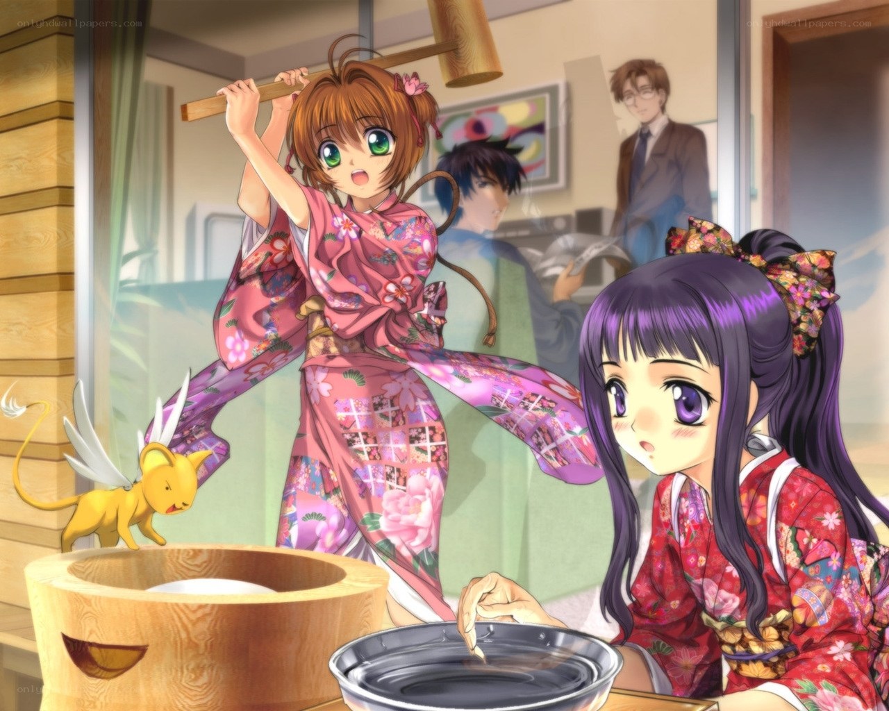 Anime girls making mochi