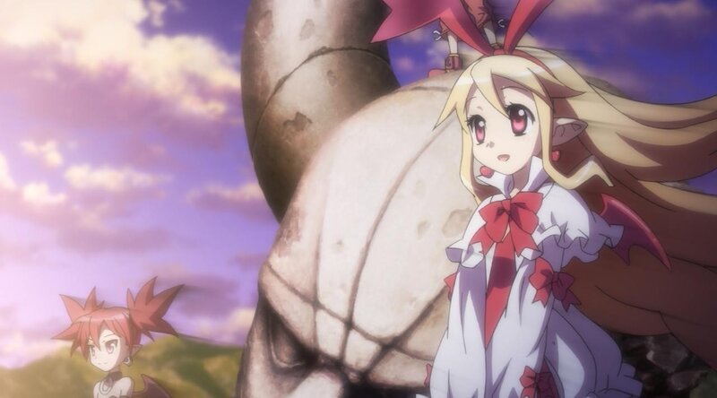 anime girls near giant statue