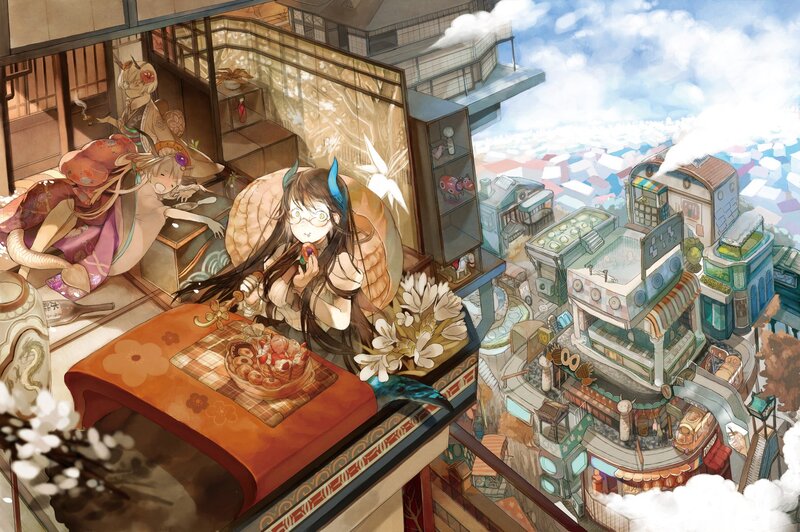 Anime girls on a balcony