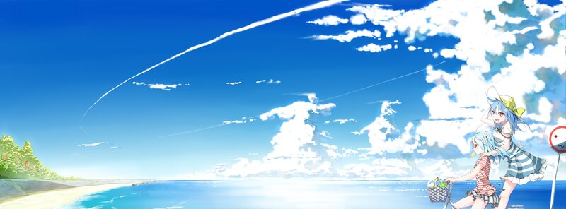 Anime girls on a beach