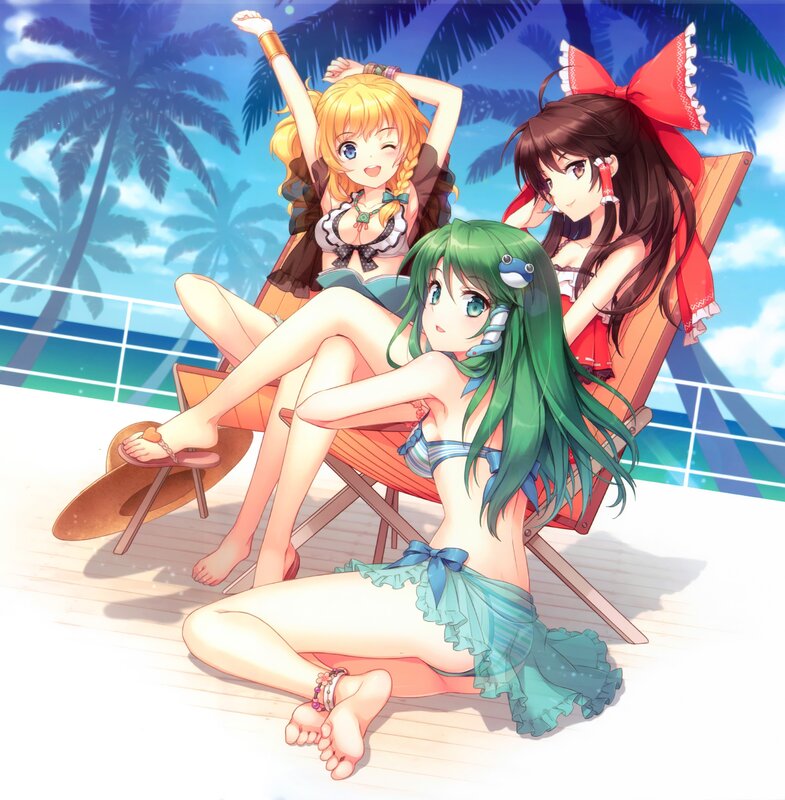 Anime girls on a beach vacation