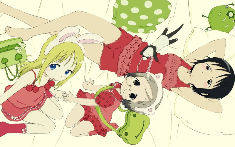 Anime girls on a bed
