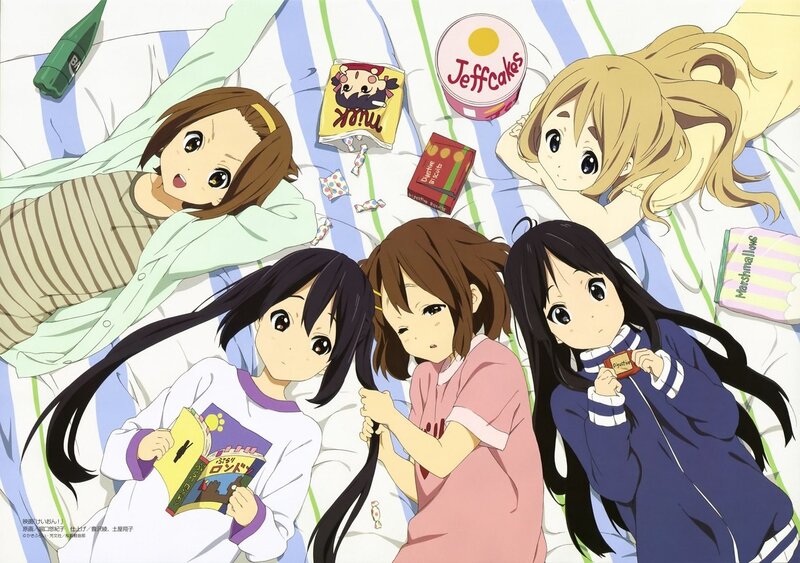 anime girls on a bed