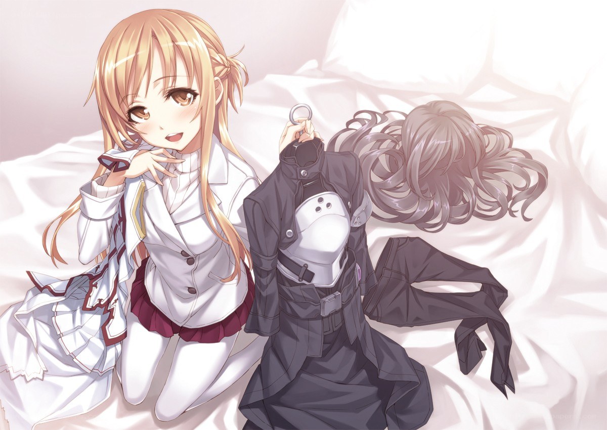 anime girls on a bed