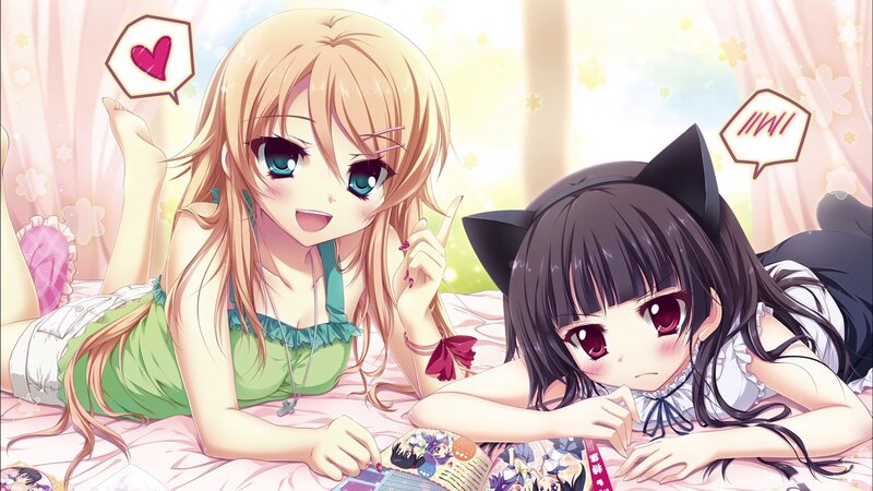anime girls on a bed