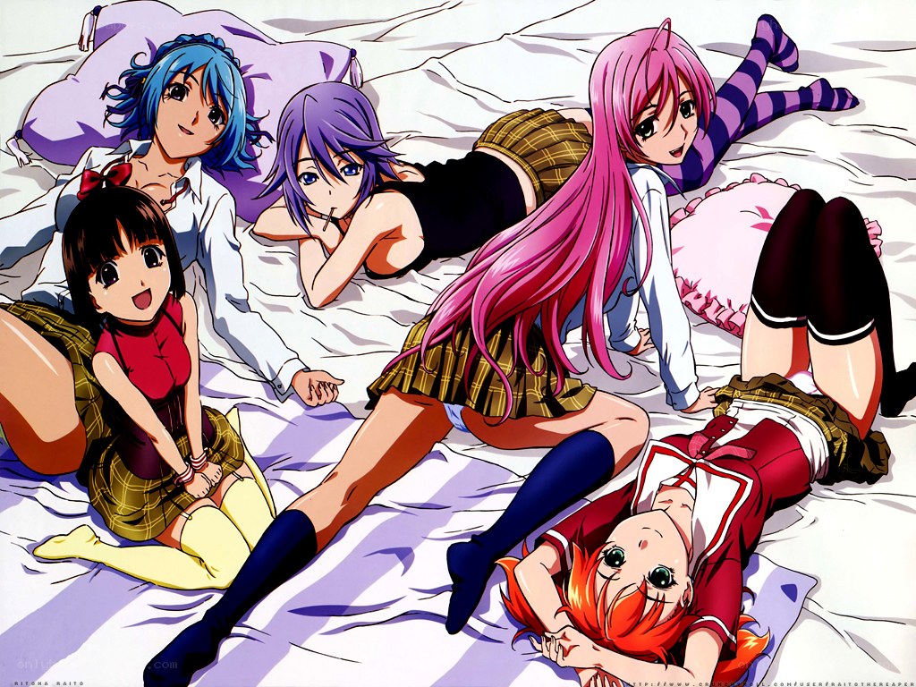 anime girls on a bed