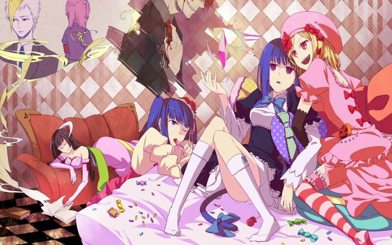 Anime Girls on a Bed — Pink, Chaotic, Candy