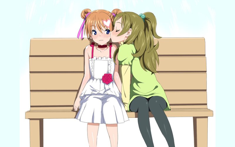 anime girls on a bench