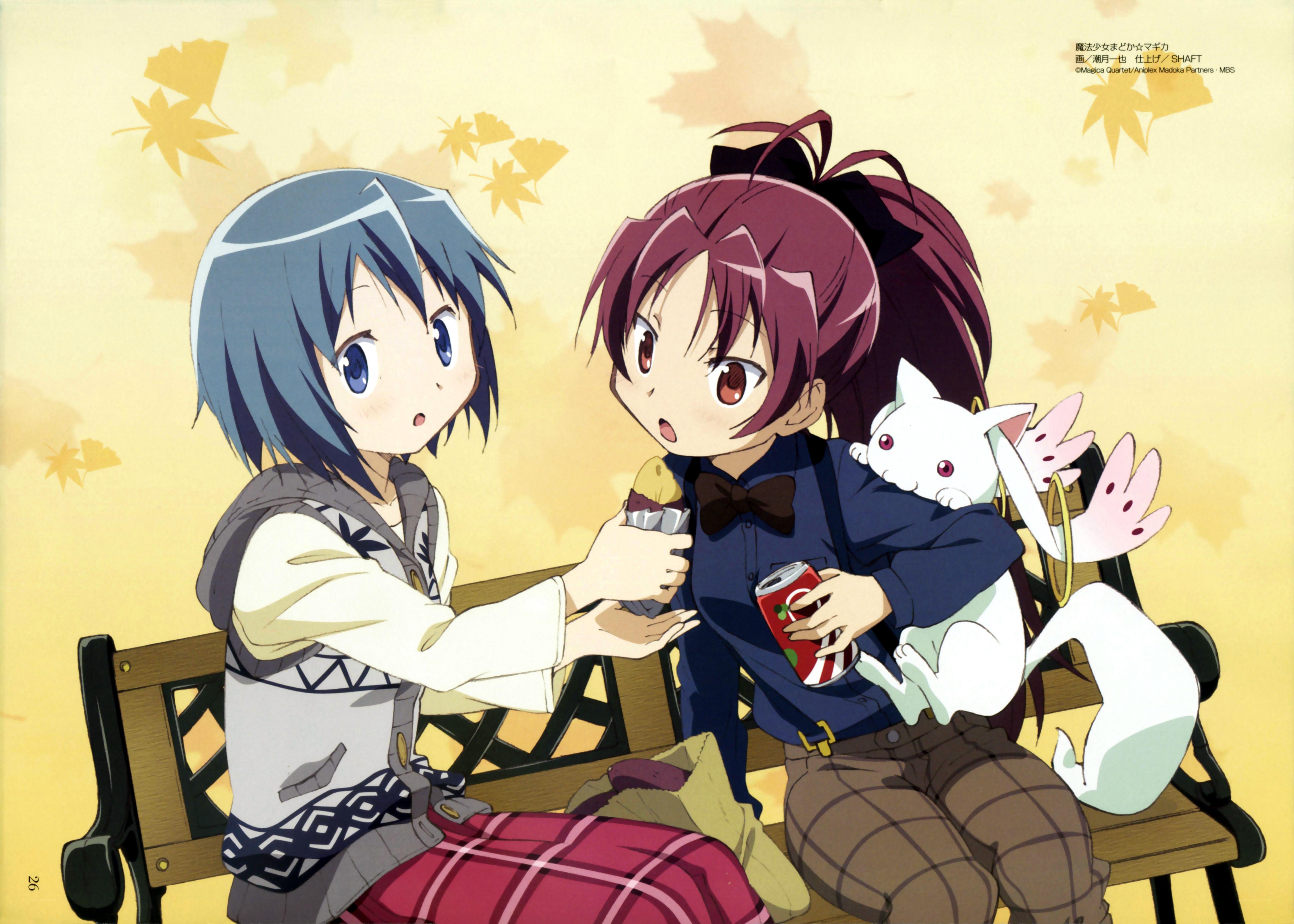 Anime girls on a bench