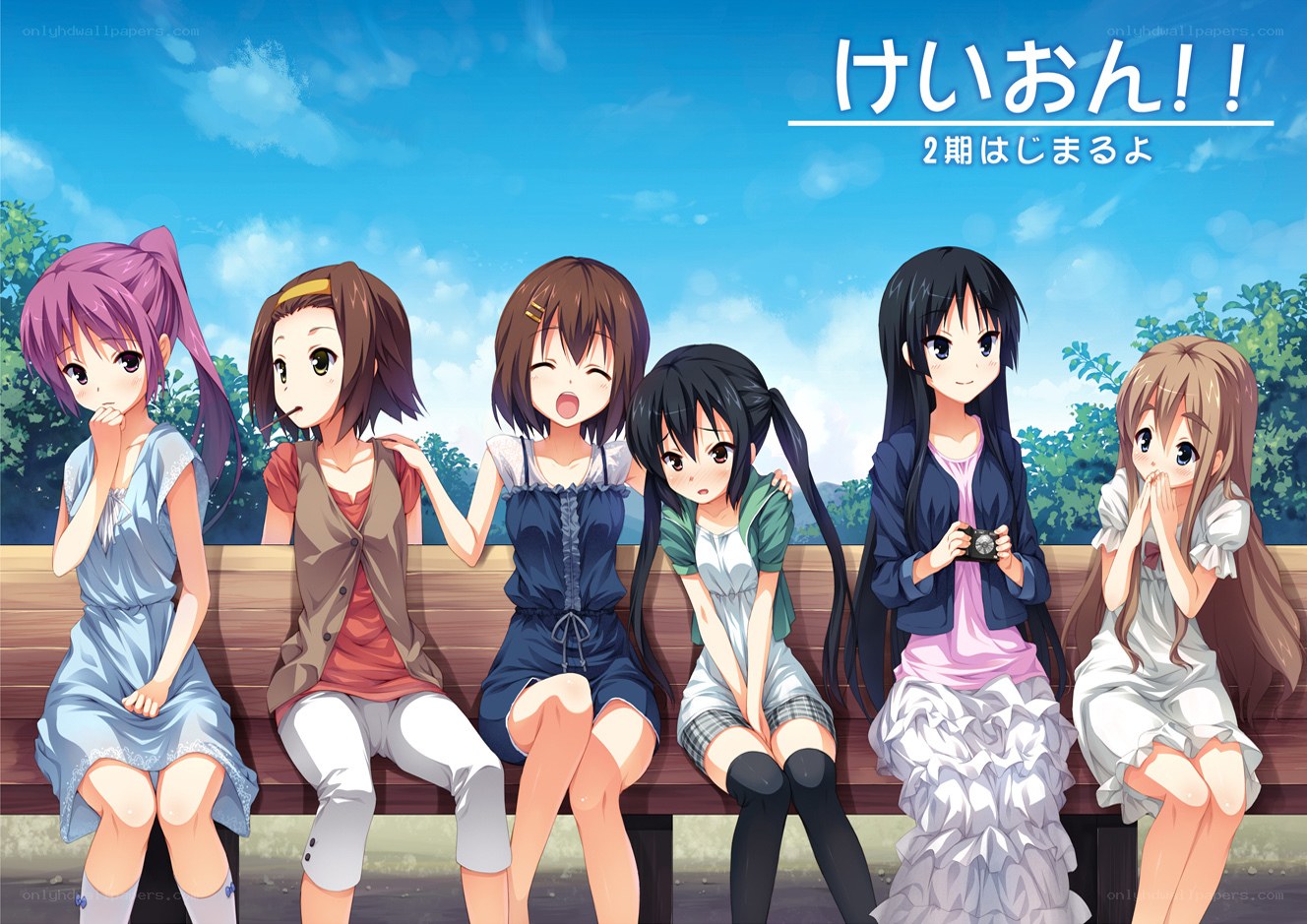 Anime girls on a bench