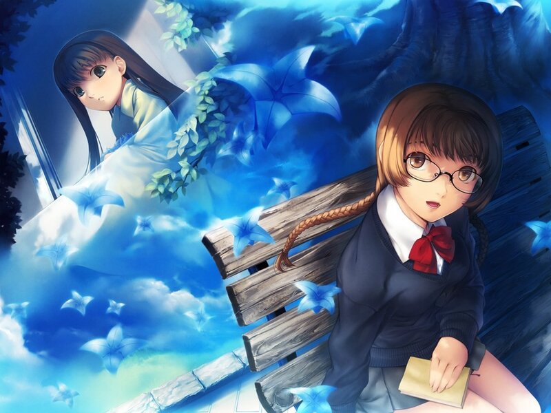 Anime girls on a bench