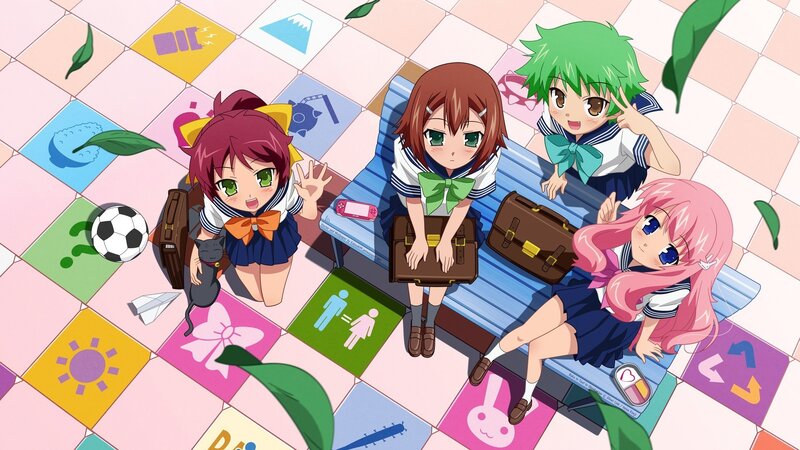anime girls on a bench