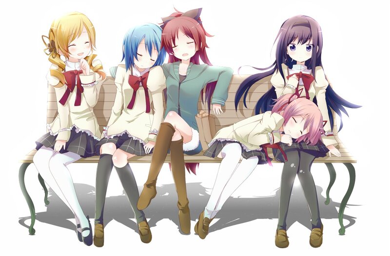 anime girls on a bench