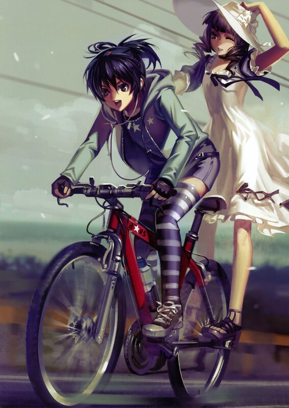 Anime girls on a bicycle