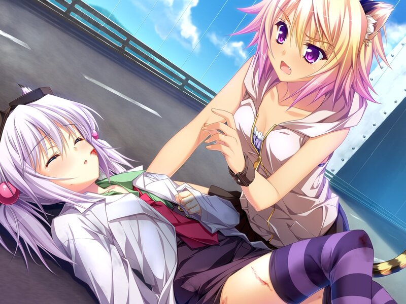 Anime girls on a bridge