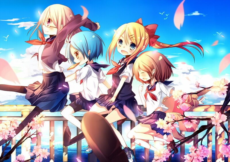 anime girls on a bridge