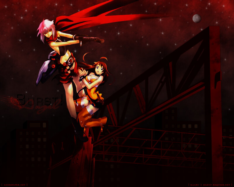 Anime girls on a bridge at night