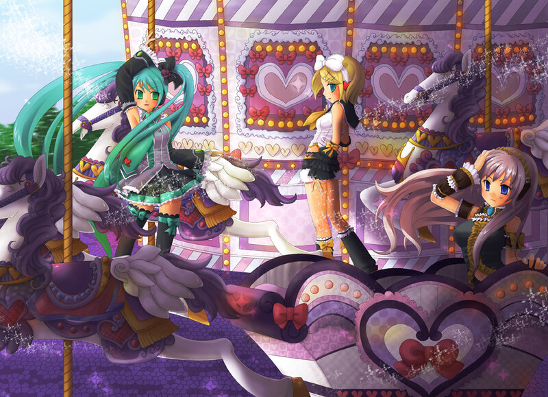 Anime girls on a carousel
