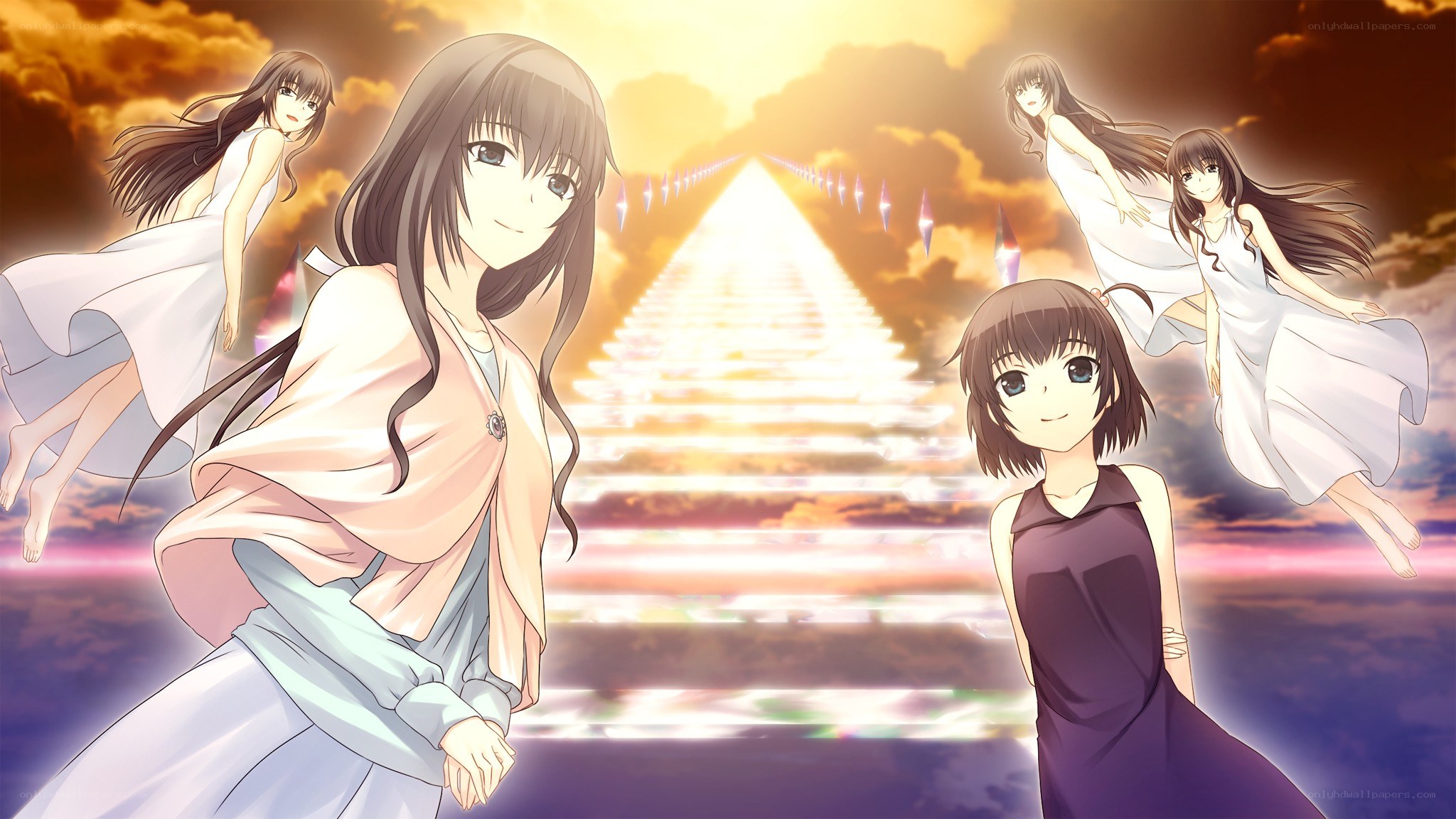 anime girls on a celestial staircase