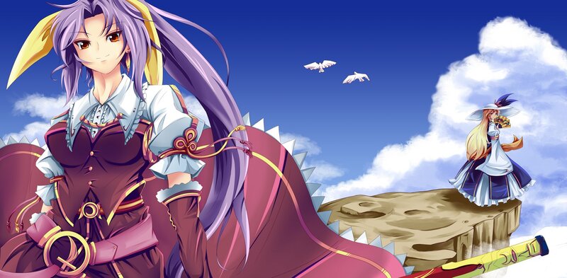 anime girls on a cliff