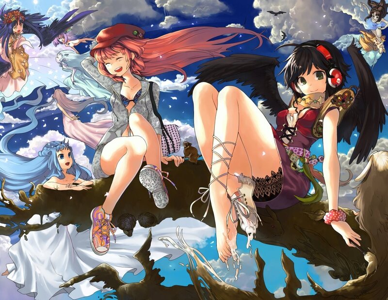Anime girls on a cloud