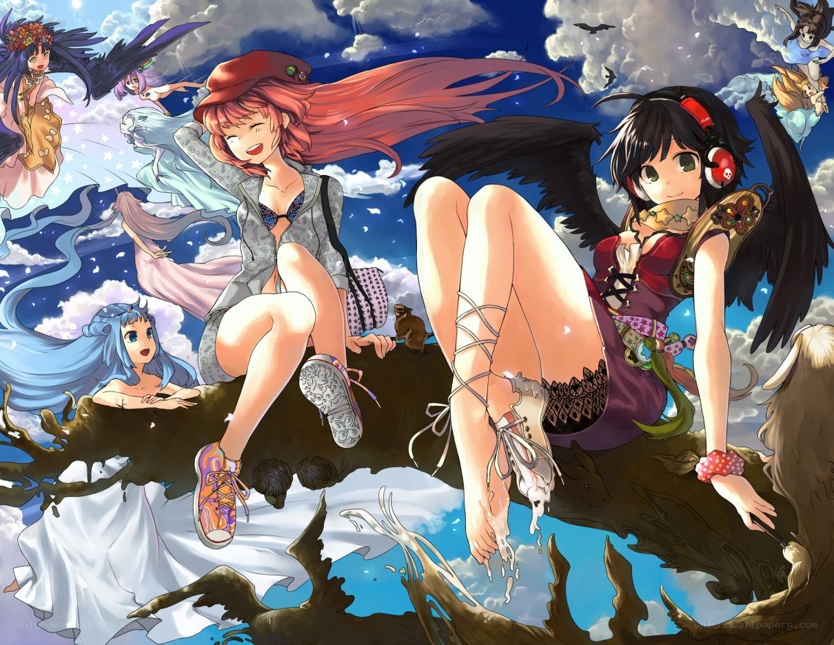 Anime girls on a cloud
