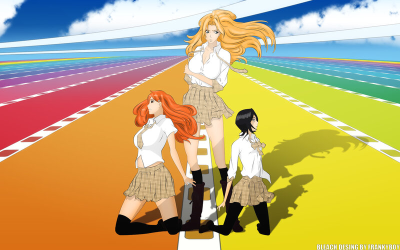 anime girls on a colorful track