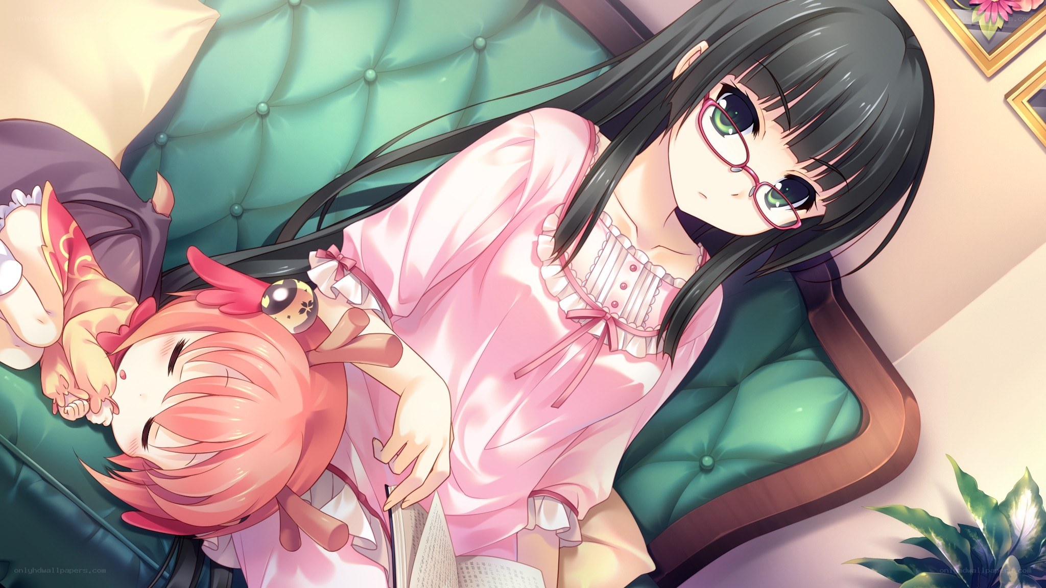 Anime girls on a couch