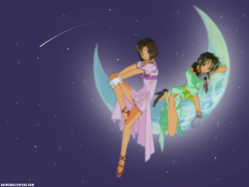 Anime girls on a crescent moon