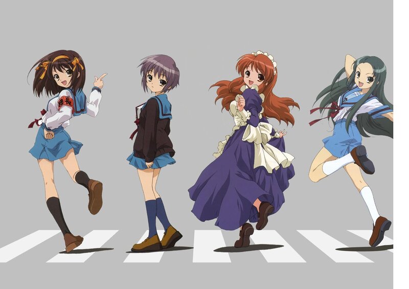 anime girls on a crosswalk