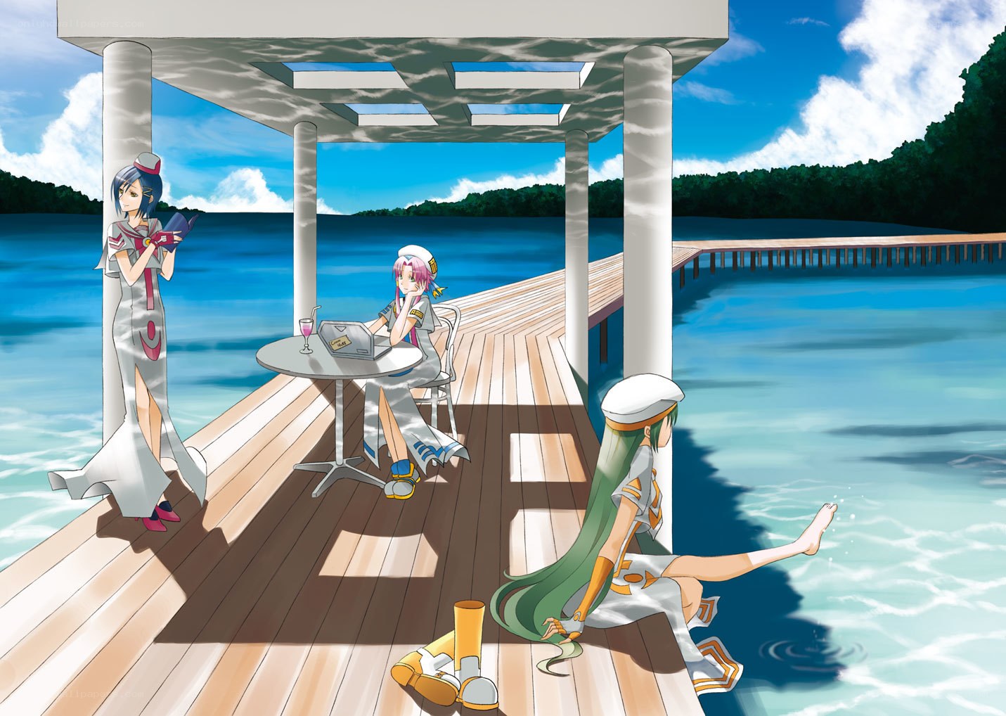 Anime girls on a dock
