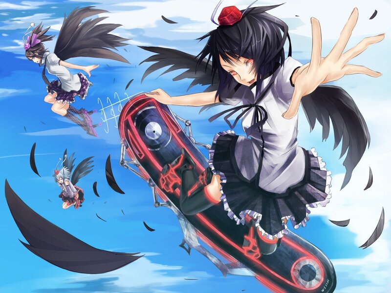 Anime girls on a flying board