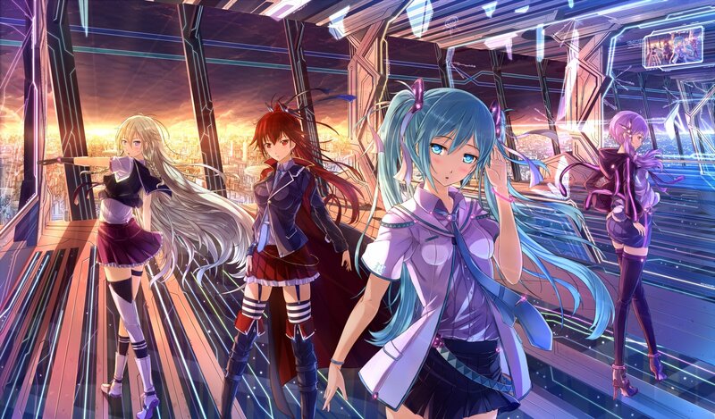anime girls on a futuristic platform