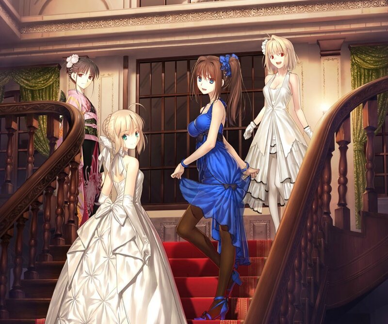 anime girls on a grand staircase