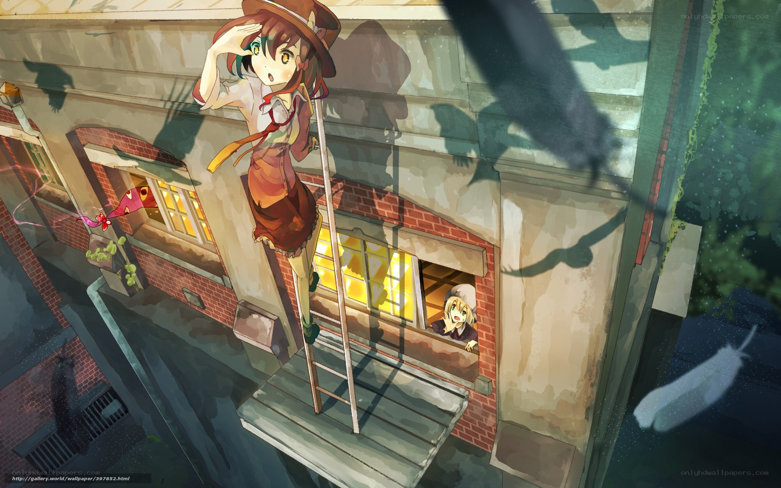 Anime girls on a ladder