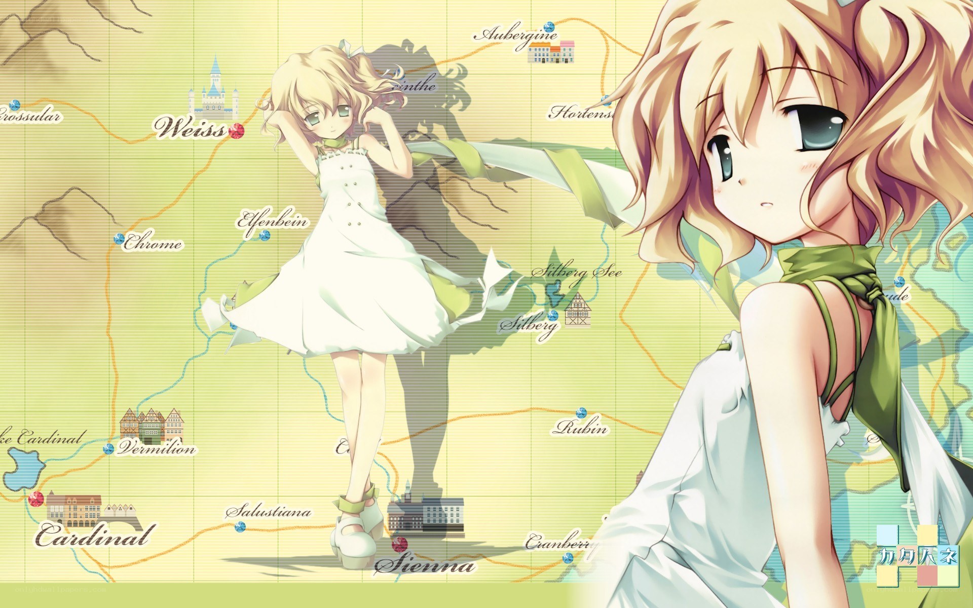anime girls on a map