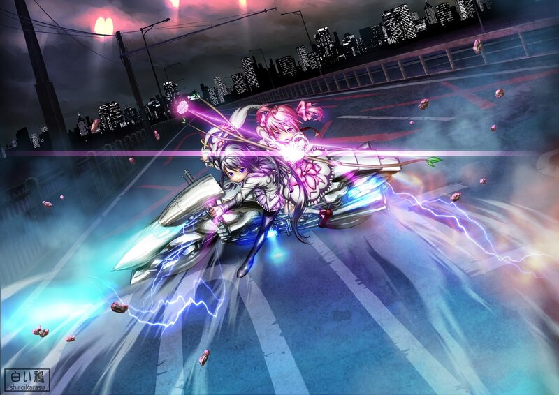 Anime girls on a motorcycle