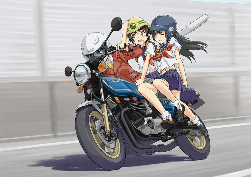 anime girls on a motorcycle