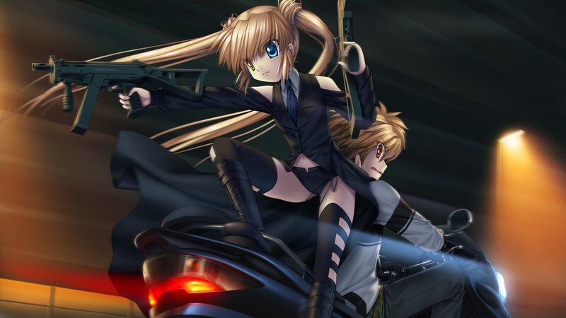 Anime girls on a motorcycle