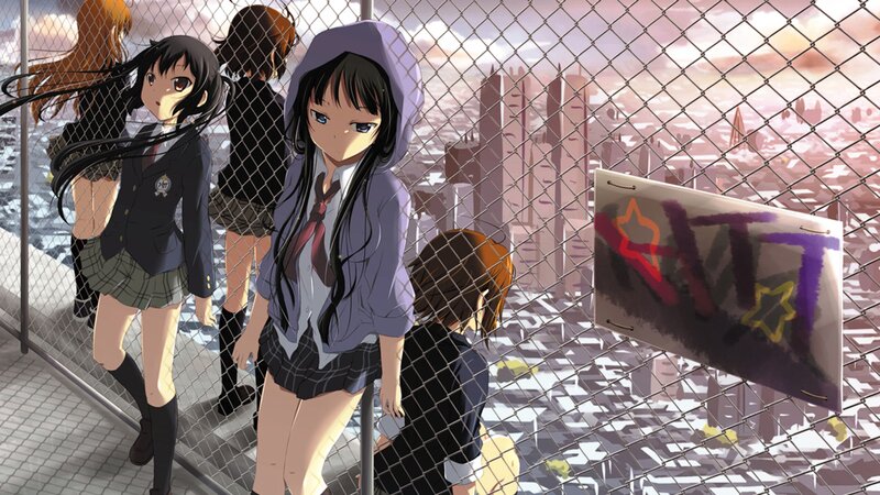 anime girls on a rooftop