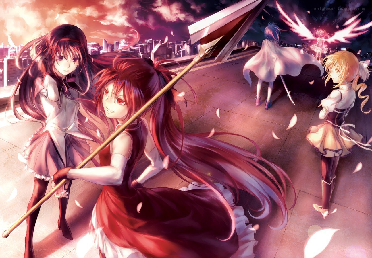 Anime girls on a rooftop