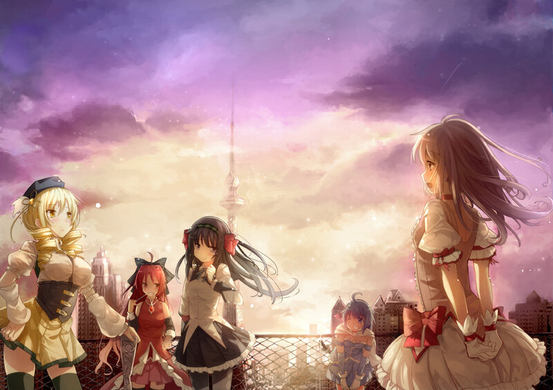 anime girls on a rooftop