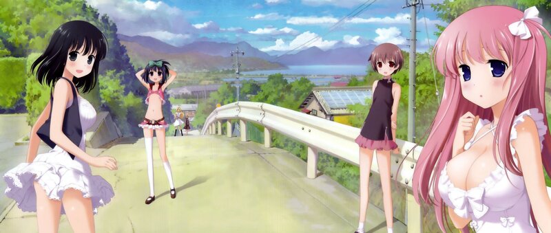 Anime girls on a scenic road