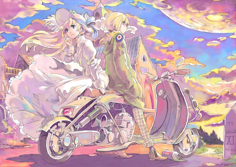 anime girls on a scooter