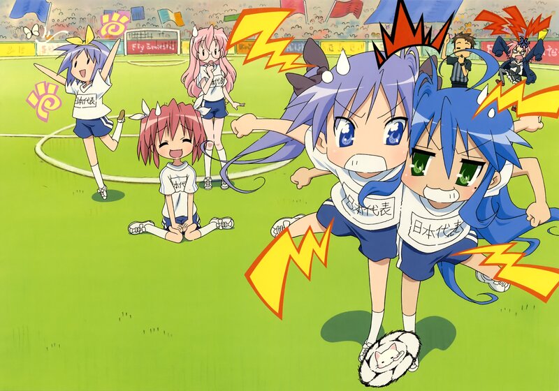 Anime girls on a soccer field