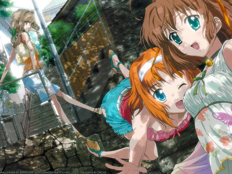 Anime girls on a staircase