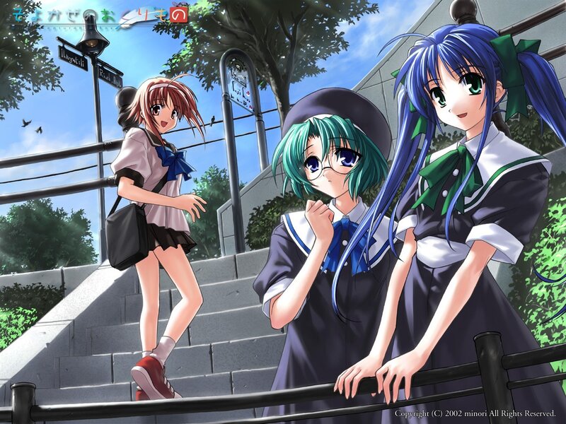 Anime girls on a staircase