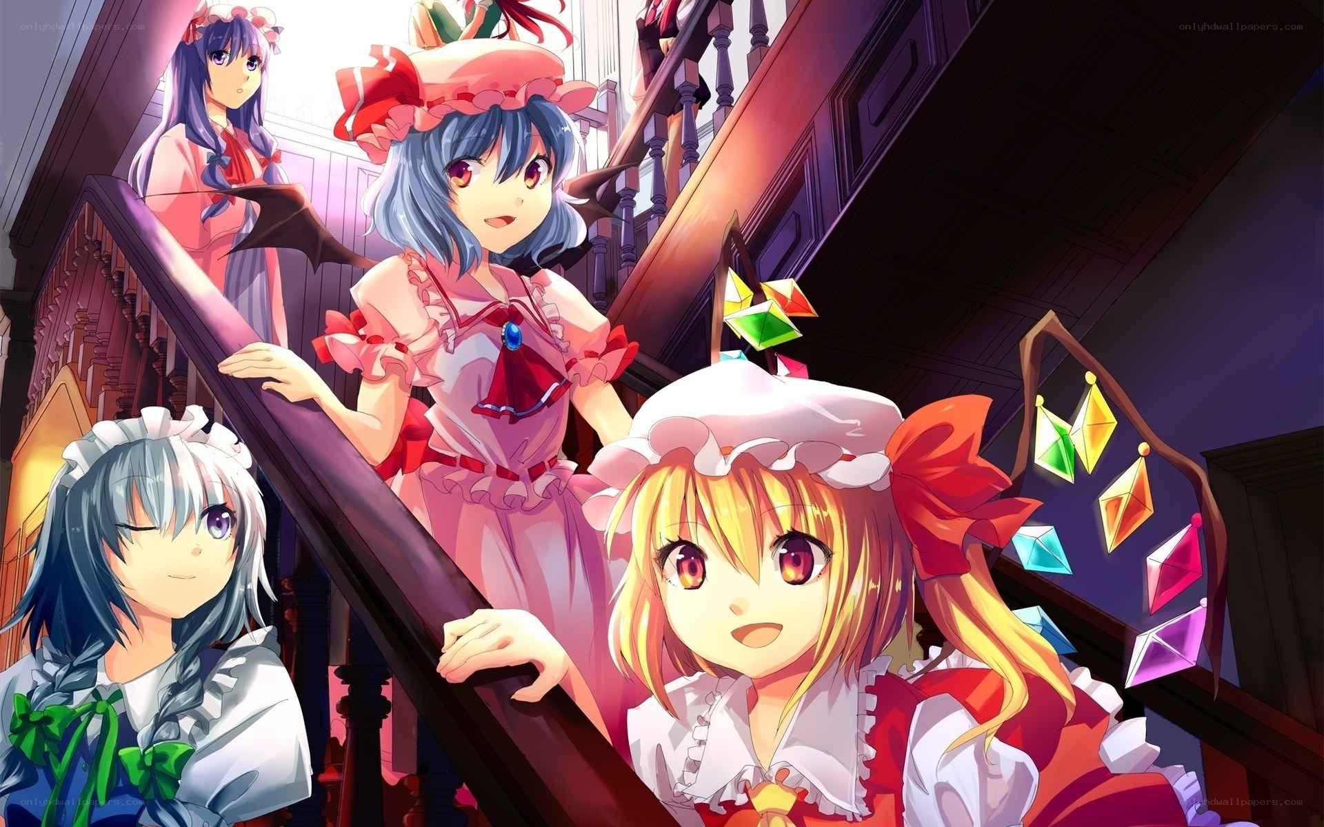 anime girls on a staircase