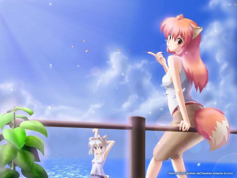 Anime girls on a sunny deck