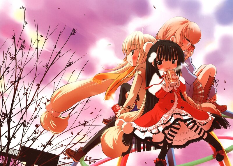 Anime girls on a swing